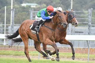 Reigning Filly of the Year Bonneval winning the 2017 New Zealand Oaks